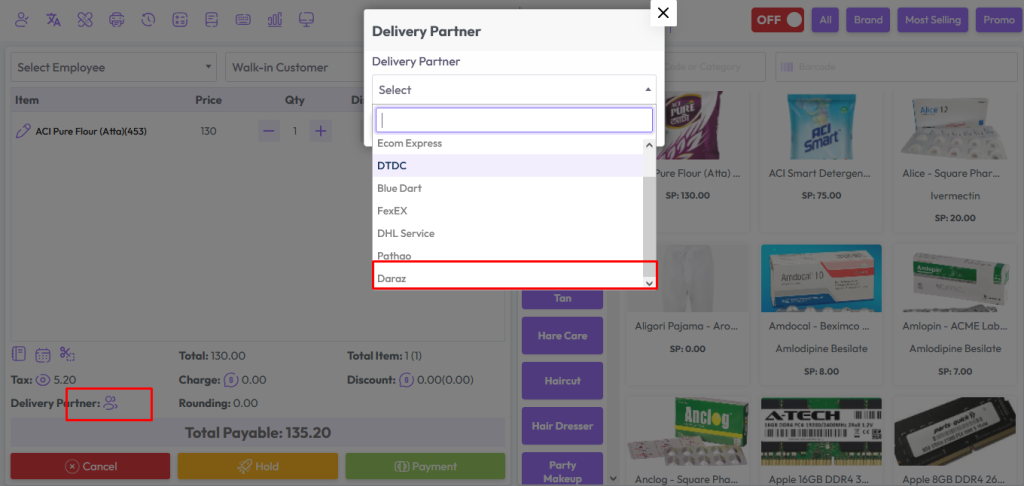 delivery partner pos screen
