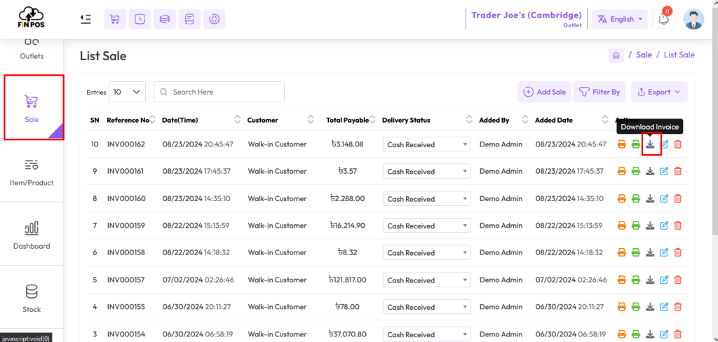 sale download invoice