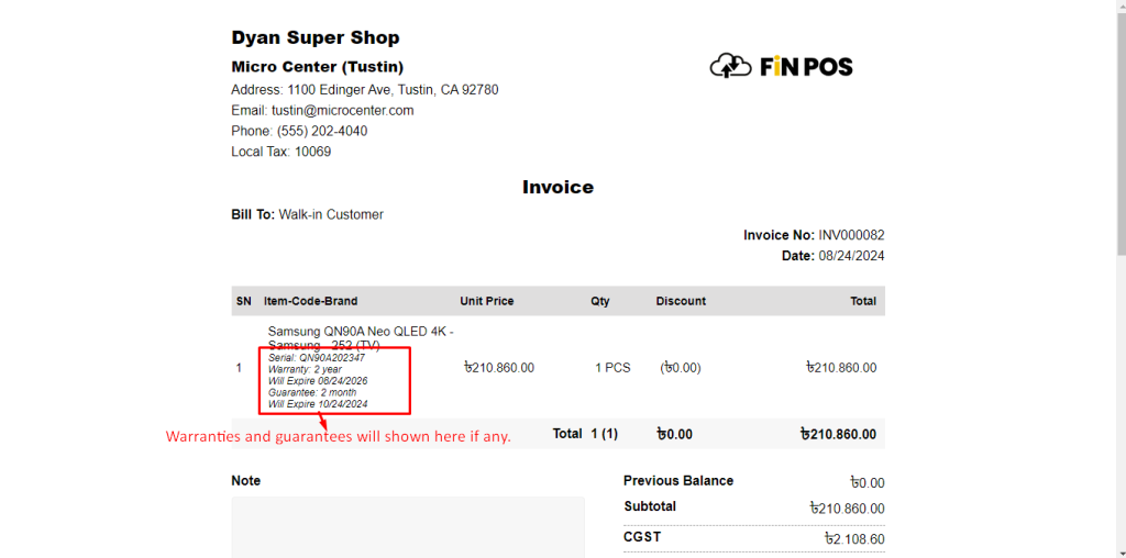 serial invoice