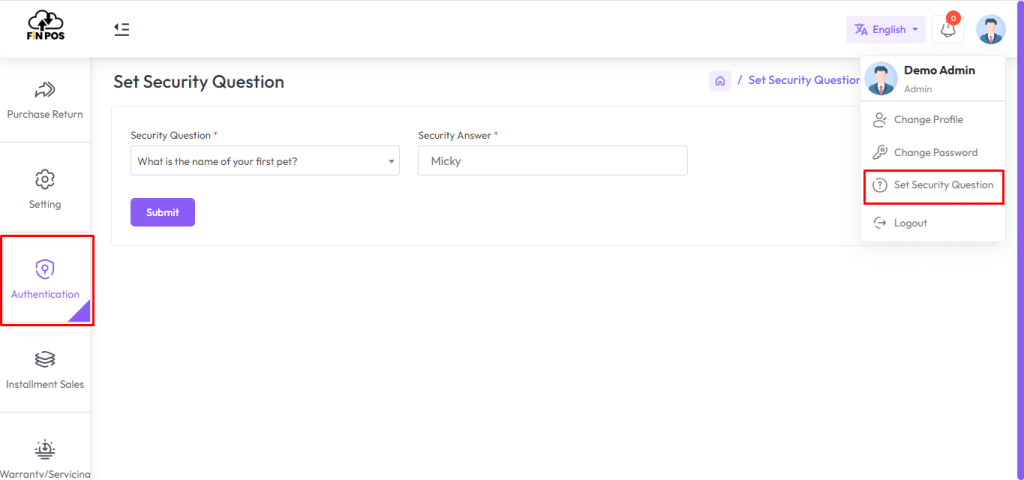 set security question