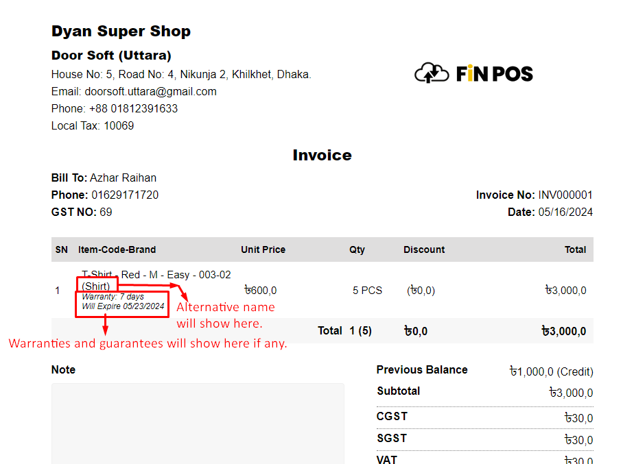 variation invoice