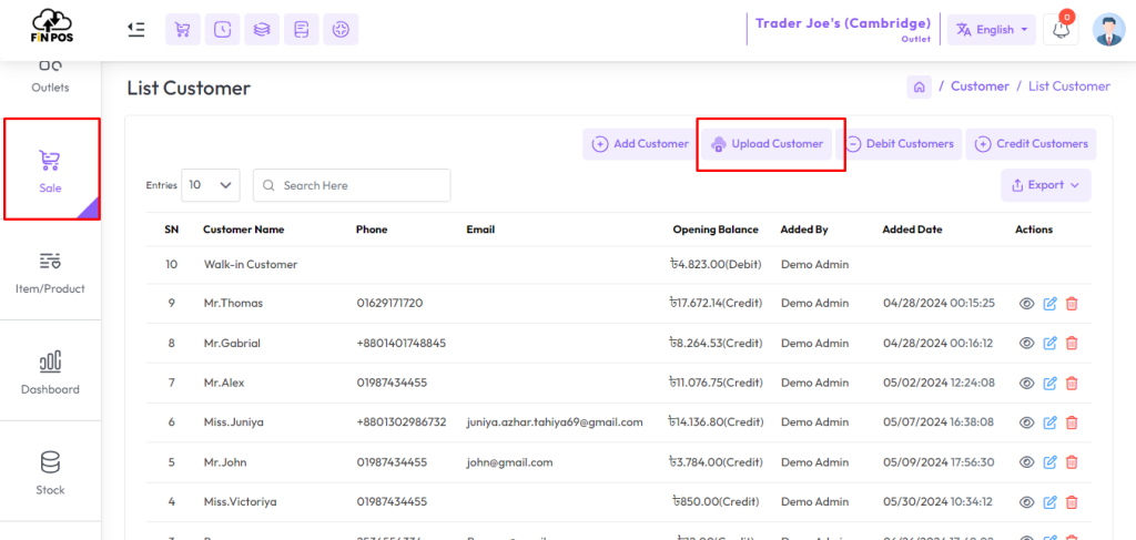 customer bulk upload