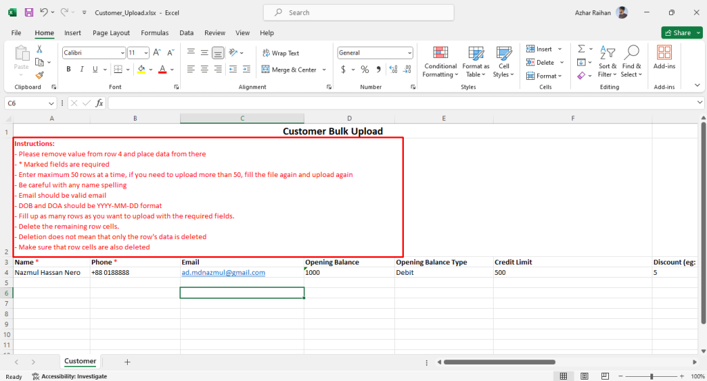 customer bulk upload 3