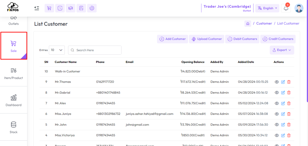 list customer