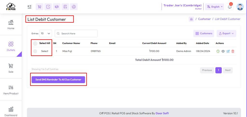 send sms to all due customer