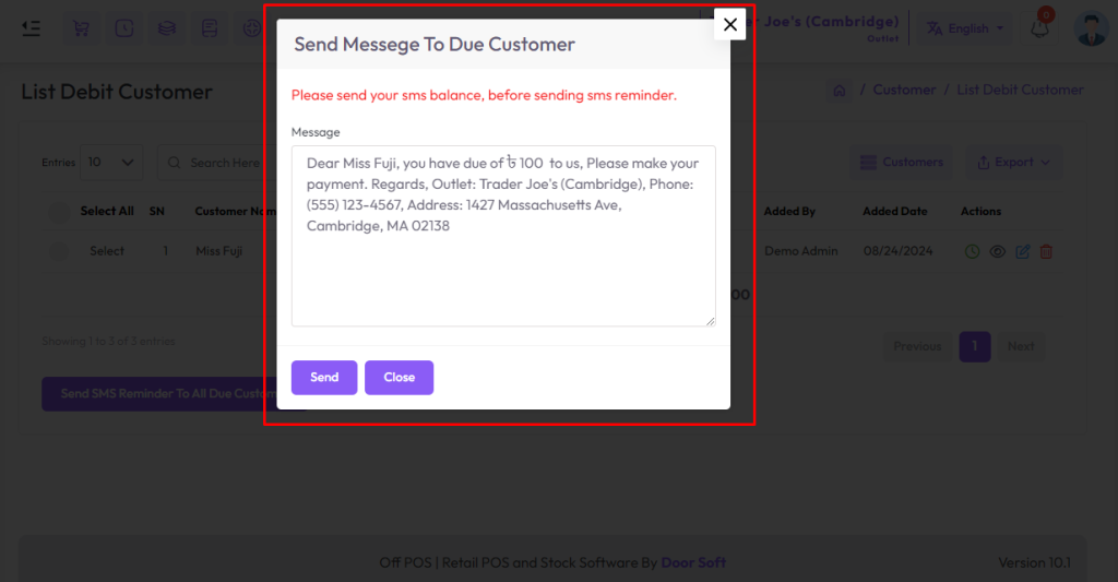 send sms to specific customer 1