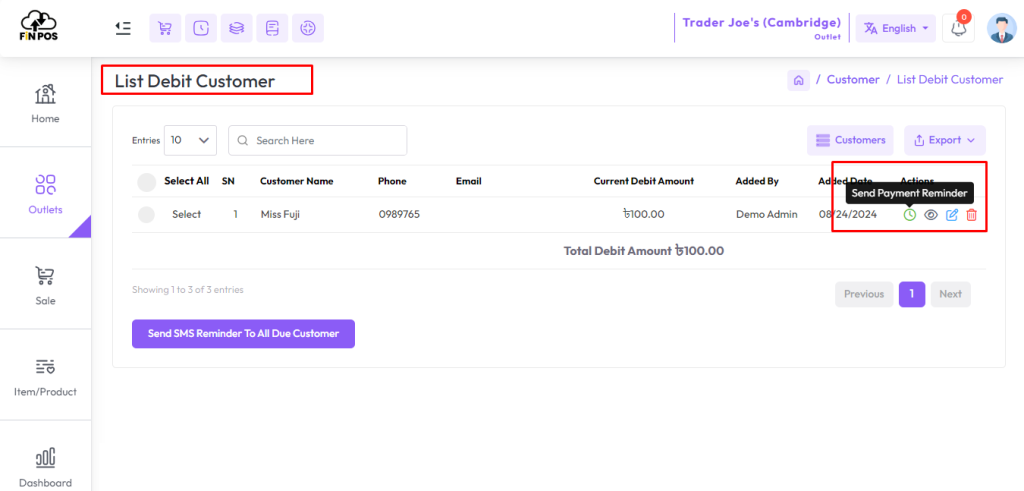 send sms to specific customer