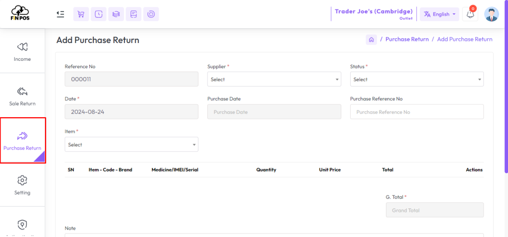 add purchase return