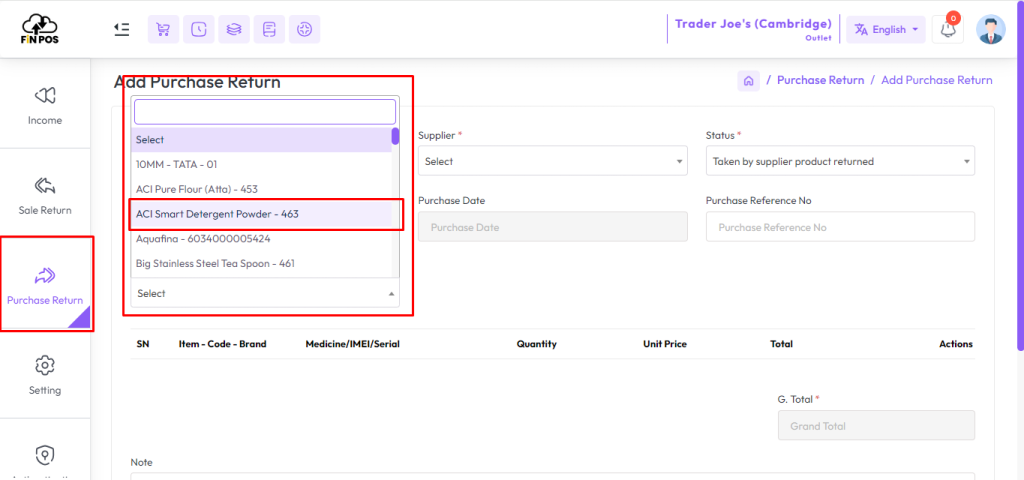 add purchase return general