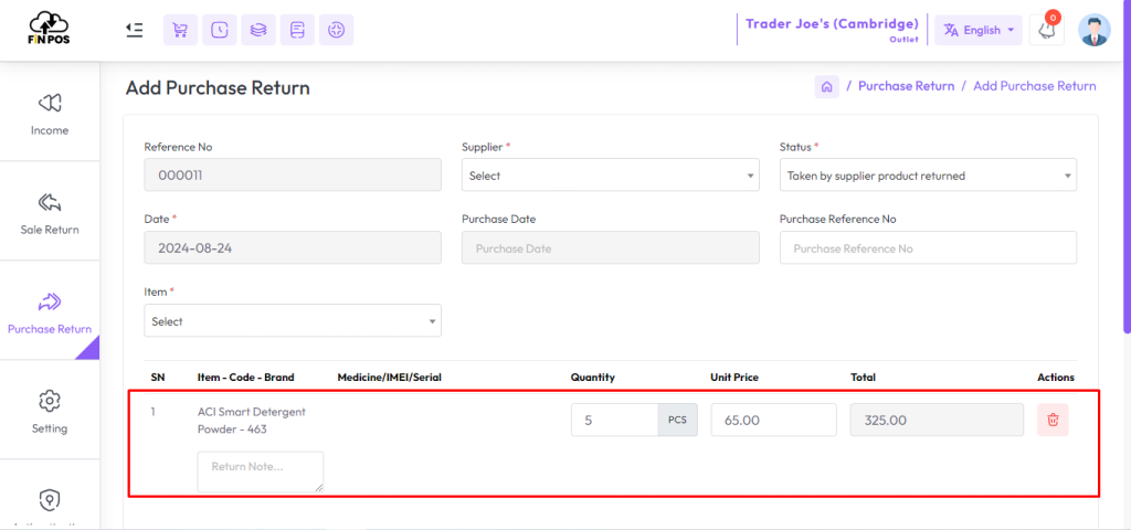 add purchase return general 2