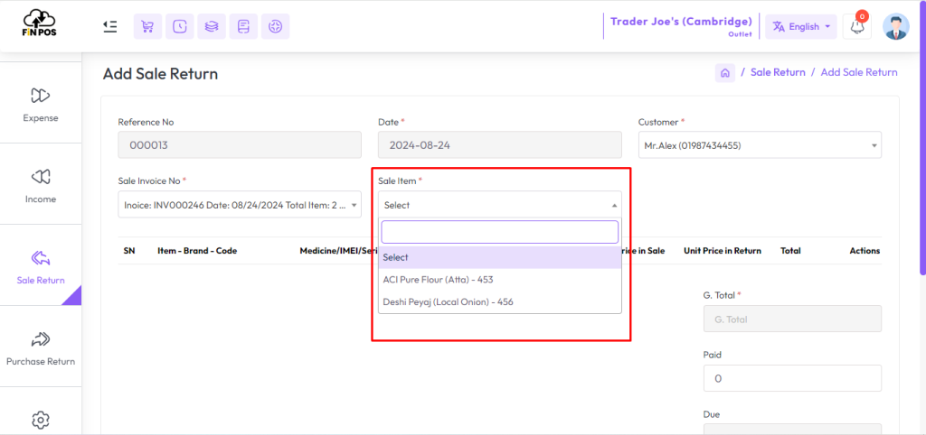 add sale return 3