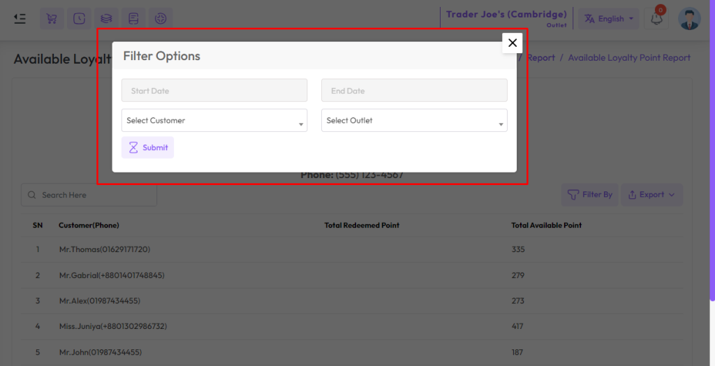 available loyalty point report